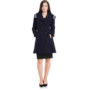Voodoo Vixen Jennifer Nautical Coat NWT Navy Blue Striped Flared Peacoat XL*VLV*